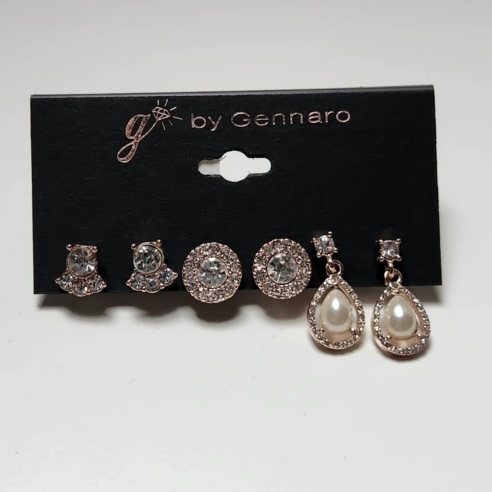 g by Gennaro Clear Glass and Pearl Earring Set